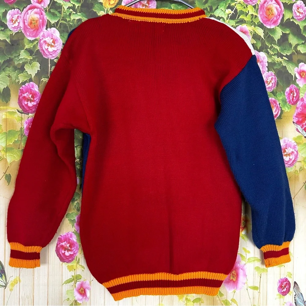 VINTAGE Color Block Sweater Cardigan Size L - Picture 2 of 9